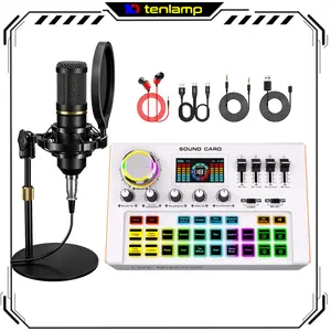 tenlamp Compact Podcast Microphone Kit - 3.5mm Condenser Mic, Y300 Soundcard Mixer, Plug-N-Play Mics for iPhone, Live Stream Equipment for PC & Mobile Singing