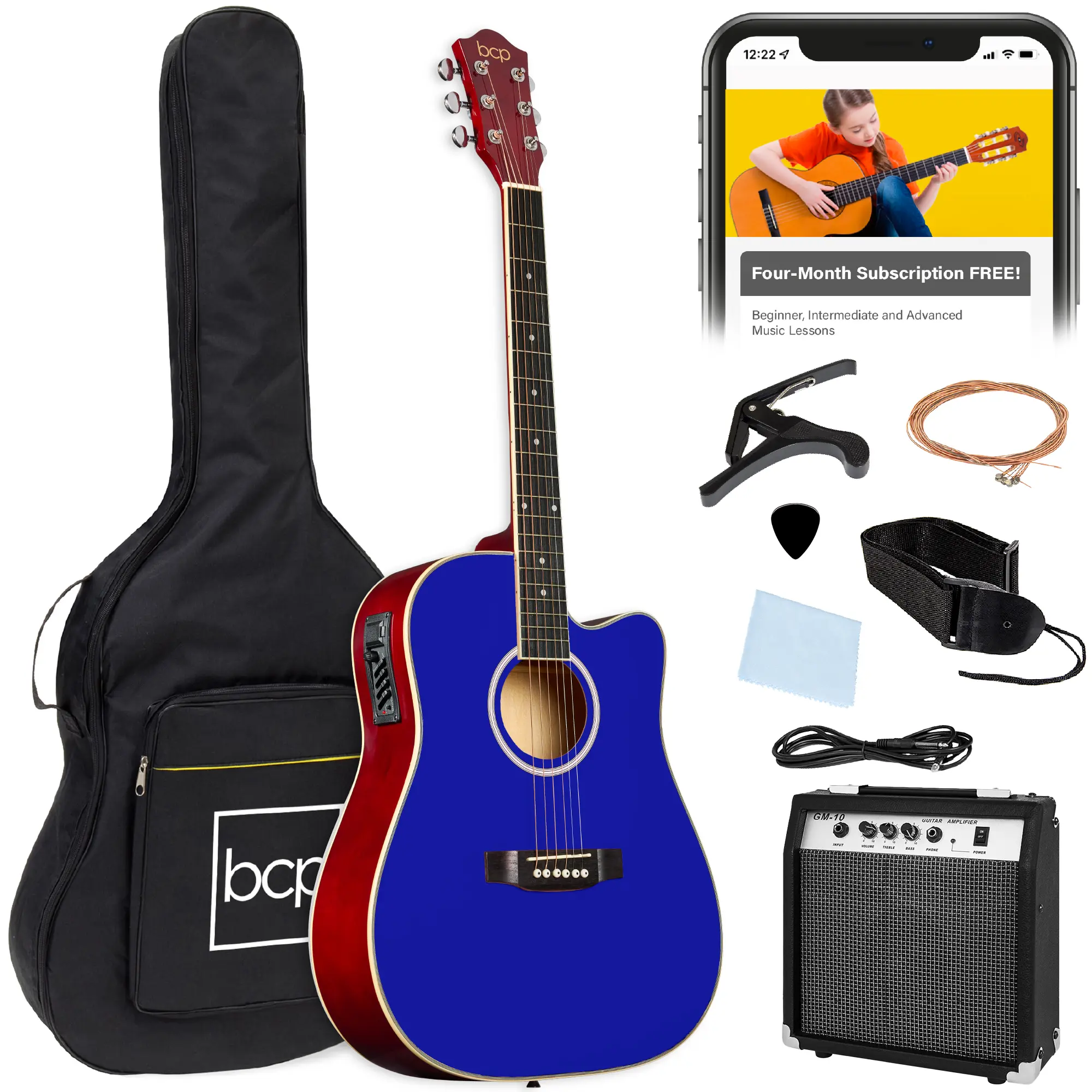Best Choice Products Beginner Acoustic Electric Guitar Starter Set 41in w/ Wood Cutaway Design, Gig Bag
