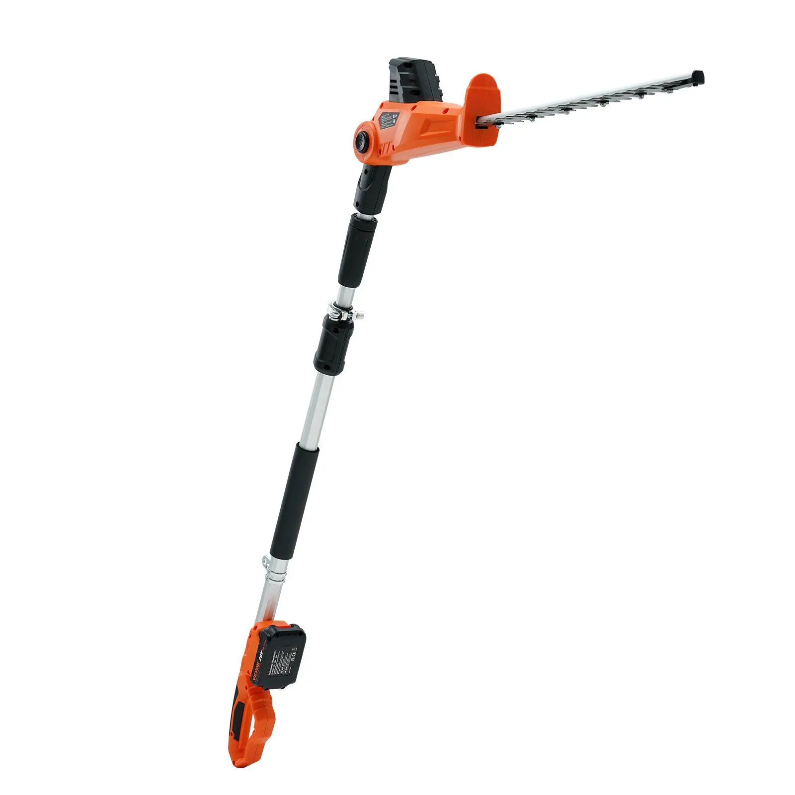 VEVOR 20V Cordless Telescopic Pole Hedge Trimmer Kit, 18-in Double-Edged Steel Blades, 5/8-in Cut Capacity, 74"-94" Telescopic Pole, 1200 RPM, 20V Batteries, Fast Charger, Shoulder Straps for High Branches, 18 Inch Blade