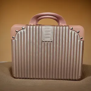 Vintage Style Makeup Case, Mini Luggage Design Cosmetic Organizer with Handle, Portable Storage Box for Home & Travel, Home Supplies