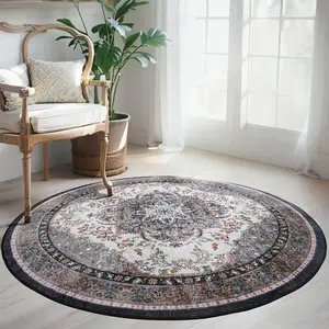 4ft Washable Round Rug - Non-Slip Vintage Boho Style, Soft & Non-Shedding, Ideal for Living Room, Bedroom, Dining Room, Bathroom & College Dorm