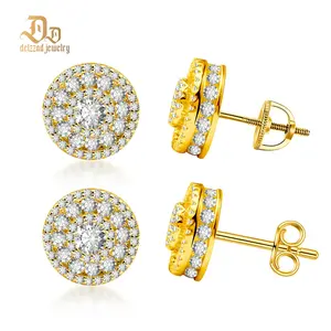 Delzzad 18K Gold-Plated Hip Hop Bling Out Circular Stud Earrings Round S925 VVS Synthetic Moissanite Stud Earrings Jewelry Perfect Birthday Mother’s Day Christmas Gift for Men Women Silver Earrings Golden Earrings Wedding Set