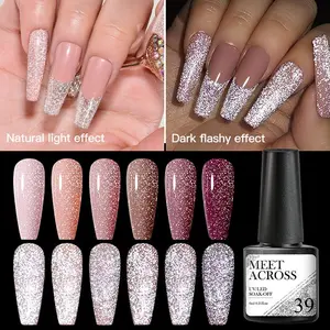 Reflective Glitter Top Coat Gel Nail Polish, 6ML Silver Color Sparkling Laser Finish Glowing Effect, Semi Permanent Soak off Nail Art UV Gel Elegant Nails