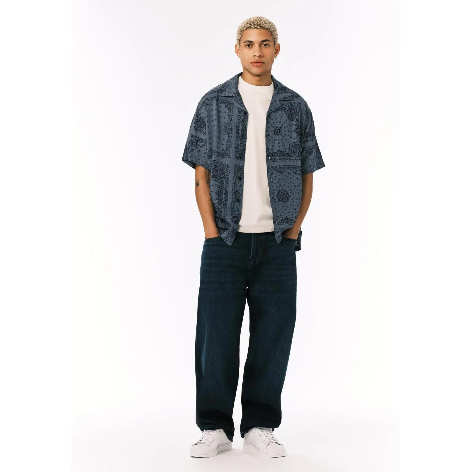 Mikey Men's Baggy Fit Jeans, Whiskered And Worn - BM26198