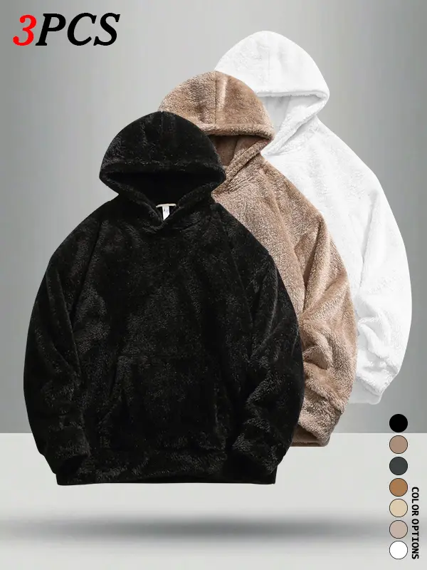 Men’s Hooded Plush Sweatshirt Multi-Pack for Autumn/Winter – Loose Fit, Casual & Versatile, Simple Design, Warm & Stylish