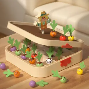 Happy Harvest Wooden Carrot Pull Toy Set, Educational Gardening and Color Recognition Game, Develop Fine Motor Skills and Imagination, Perfect for Kids, Great Gift for Birthdays & Holidays