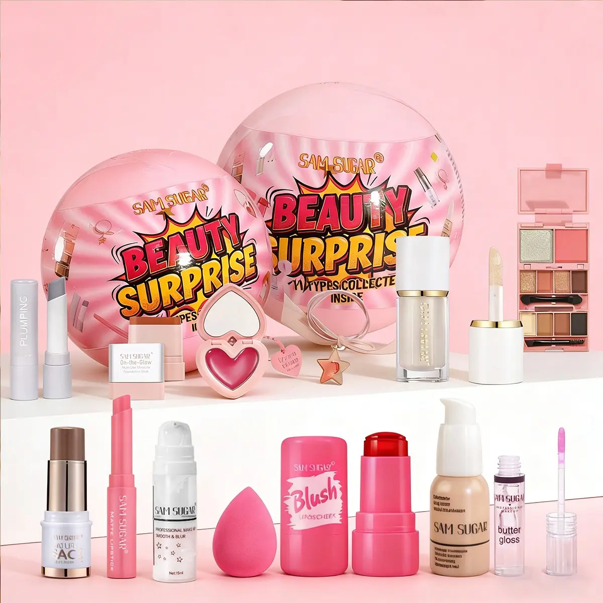 Valentine's Day Makeup Ball Set, Festive Multi-Function Beauty Kit, Cosmetics and Makeup Balls, Holiday Gift Idea, Makeup Gift Sets, Perfect for Makeup Lovers, Balm, Lipstick Set, Makeup Bundle Box