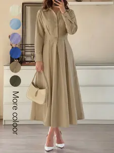 Women's Long Shirt Dress, Long Sleeve, Basic, Casual, Elegant & Solid Design, Perfect for Spring/summer, Ideal for Daily Wear & Special Occasions