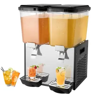 【DealsForYouDays】VEVOR Commercial Beverage Dispenser,  2 Tanks 18 L / 19 QT Per Tank Juice Dispenser, 370W Stainless Steel Ice Tea Drink Machine with 45°F-54°F Cooling Temperature, for Cold Drink Restaurant Bar Party