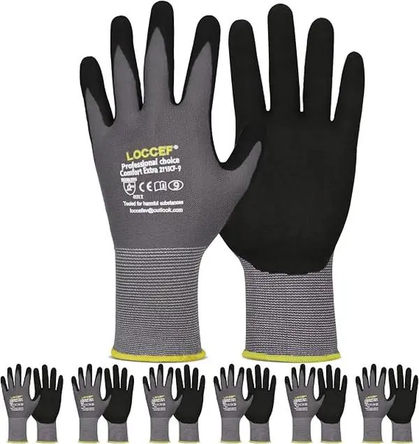 MicroFoam Nitrile Coated Safety Work Gloves | Breathable seamless liner, unisex fit for men women, multi-use for DIY, gardening, automotive, warehousing general work