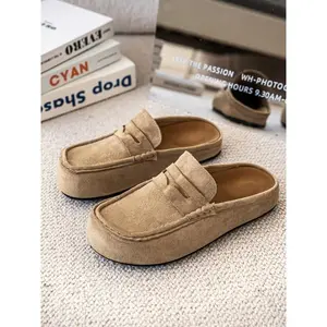 Unisex PU Leather Mule Slippers, Casual Lace-Up Design, Comfortable Breathable Rubber Sole, All-Season Wear, Medium Width