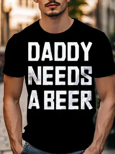 Funny Beer Drinking Men's T-Shirt, Casual Fitted Short Sleeve Top, Streetwear for Father's Day & Golf Lovers, Unisex Clothing