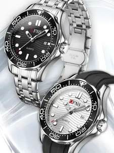 OFNS Wave Pattern Silicone Outdoor Sports Watch, Waterproof Night Light Men's Watch, Fashion High-End Urban Trendy Calendar Wristwatch