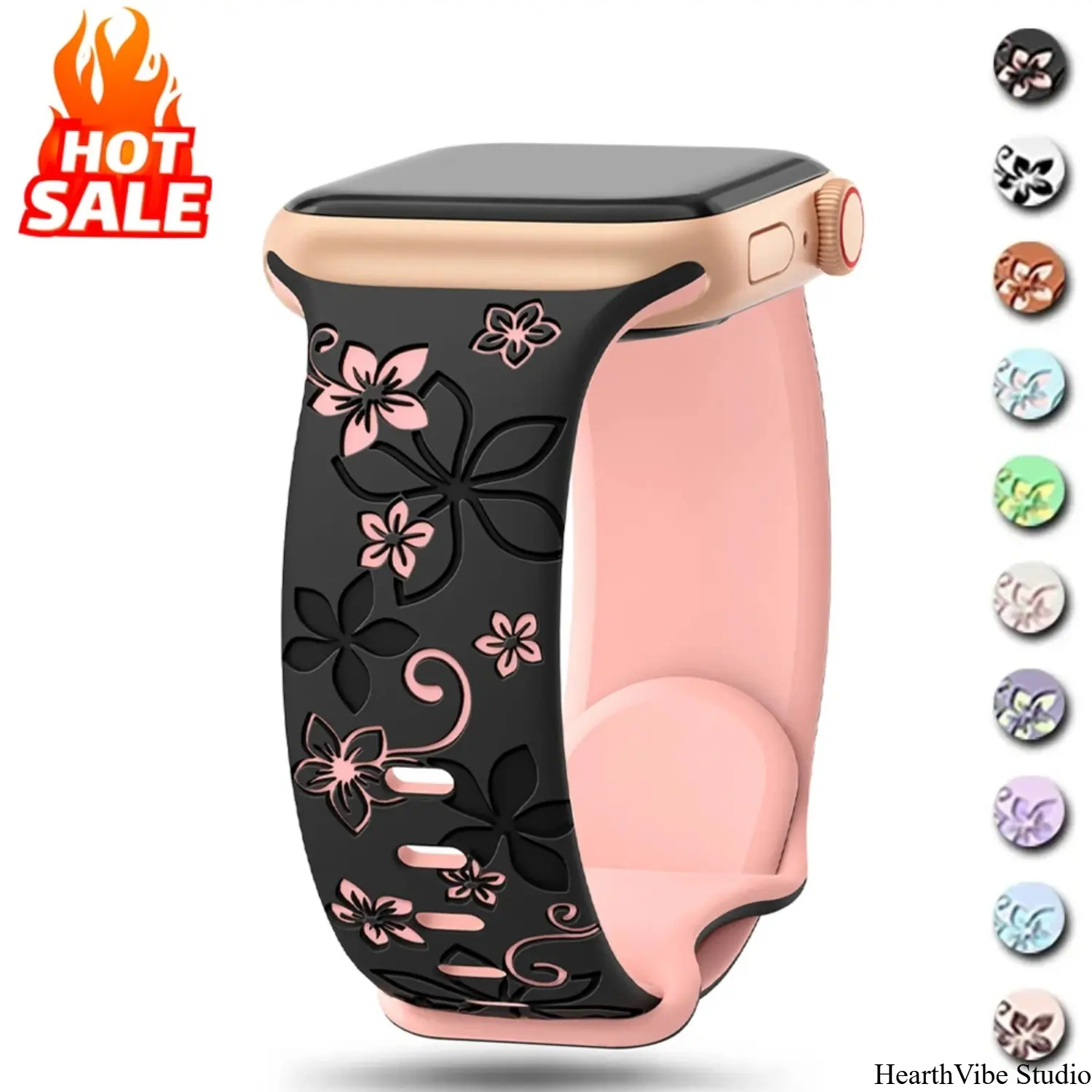 Floral Engraved Silicone Sport Strap for Apple Watch, Compatible with 40-49mm Sizes, Series 9,10,11,SE,Ultra 2, Wearable Tech Accessories, Smart Watch Accessories
