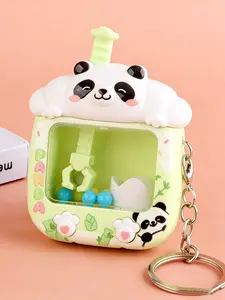 Cartoon Mini Claw Machine Panda Dog Egg Toy Keychain Backpack Pendant, Stress Relief Desk Toy, Travel & Classroom Gift for Kids