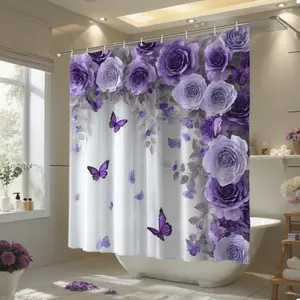 72"x72" 3D embossed, Decorative shower curtain with purple rose print, Waterproof polyester, includes 12 hooks for easy installation, easy to clean, perfect for bathroom decor or space divider, ideal gift for wife and family on holidays