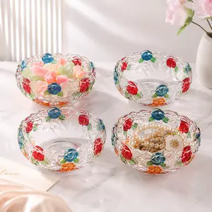 2/4pcs Ornate Rose Embossed Food Grade Glass Tableware - Decorative Floral Arrangement Bowls (4.5" for Sundaes, Salads, Home & Parties)