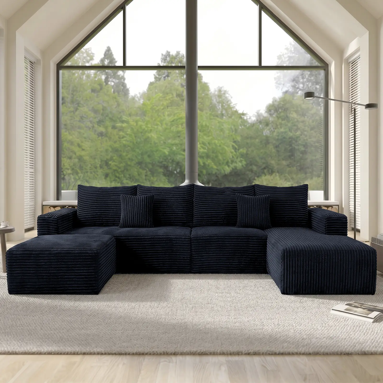 【Summer Wins】Joylsle 137"W x 59"D x 22"H Comfy Corduroy Modular Sectional Sofa, Convertible L/U-Shape Layout for Family Gathering & Movie Night, Flexible 6-Seat Living Room Furniture Set, 3 Packages Includes 1 Chaise, 1 Ottoman & 2 Throw Pillows，couches
