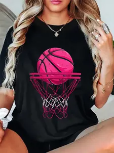 100% Cotton Unisex Vintage Pink Basketball Desgin For Women Girl T-Shirt