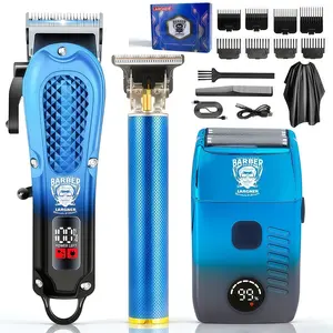 Professional Men's Grooming Set 3-In-1, High-Power Electric Trimmer, T-Shaped Hair Clipper, Reciprocating Razor, LED Display, USB Charging, Cordless Hair Clipper, Barber Haircut Kit