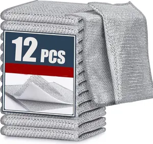 Navona 12 Pcs New Upgrade Steel Wire Dishcloth - Two-Layer Non-Scratch Cleaning Cloth for Cookware, Sinks, Dishes & Stove Tops Specification: 12Pcs