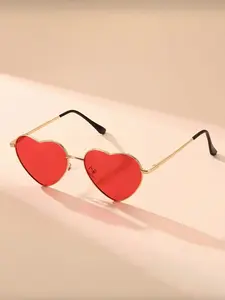 Women's Metal Frame Heart-Shaped Fashion Glasses, Valentine's Day Colorful Heart Eyewear, Tinted Lens Sunglasses, Sweet Style for Beach Outdoor Travel Daily Wear