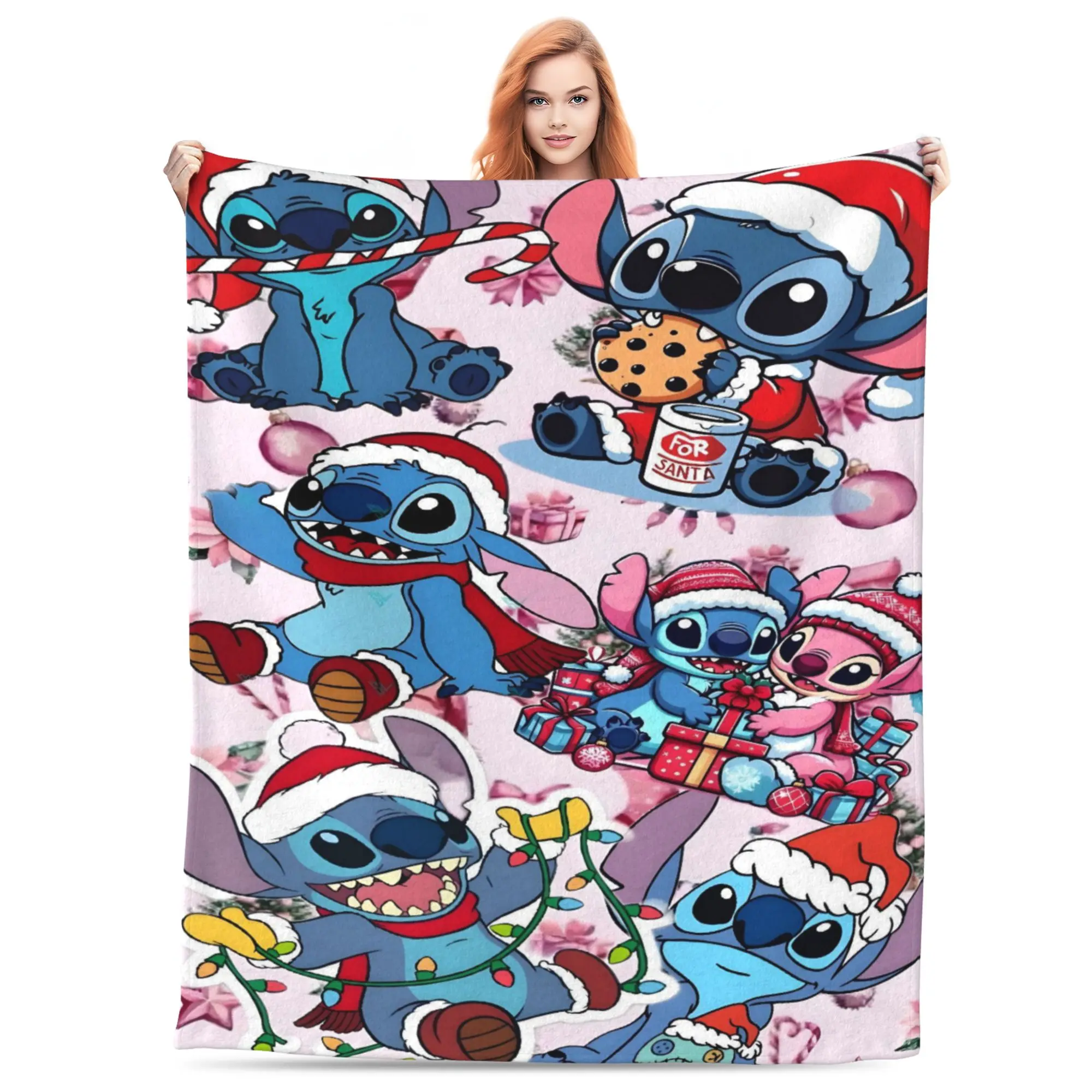[SummerVibes] DISNEY CLASSIC Lilo & Stitch Christmas Collage Soft Throw Blanket - Cute Festive Stitch Patterns Plush Blanket for Bedroom, Sofa, Christmas Decor & Gift