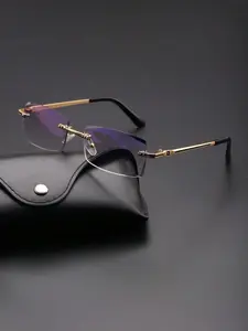 Luxury Elegant Metal Frameless Business Glasses, Trendy Casual Eyeglasses, Unisex Rectangular Eyewear for All Seasons, Daily Wear & Work Use, Rectangle Frames Eyeglasses