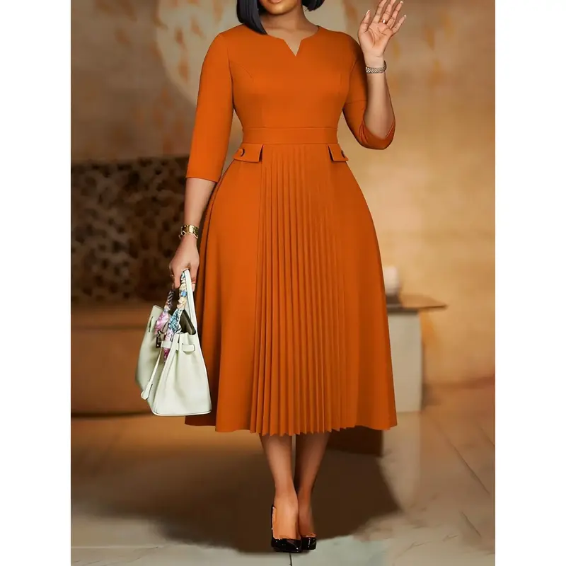 knee length dresses for ladies SHEIN Raffina Elegant Solid Color Puff Sleeve Fishtail Dress, Autumn |  Dress