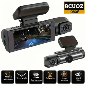 [1080P] BCUOZ 1080P Dual Camera Dash Cam for Cars With IR Night Vision, Loop Recording, Wide Angle Lens & 3. 16" IPS Screen - 32GB SD Card Optional, Adhesive Mount, 5V Rechargeable Battery, Fit for All Vehicles, Vehicle Security Camera, Sleek Gadget Desig