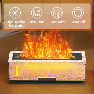 Diffuserlove Flame Diffuser Humidifier Essential Oil Diffusers 200ml Desk Aroma Diffusers for Home Office Cool Fire Air Diffuser (Size:9.8" L x 2.67" W x 3.5" H) (White Crack)