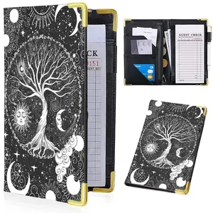 Waitress Book, Tree of life Server Books with Zipper Pocket Leather Cash Check Bill Receipt Holder Presenter Finance Checklist Organizer Planner Notebook