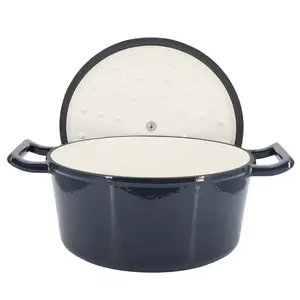 5.3 Quarts round Enameled Cast Iron Casserole with Self Basting Lid in Gradient Dark Blue Megachef