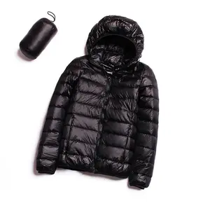 Women's Winter Hooded White Down Jacket, Ultra Light Warm Foldable Down Jacket, Women's Outerwear, Streetwear
