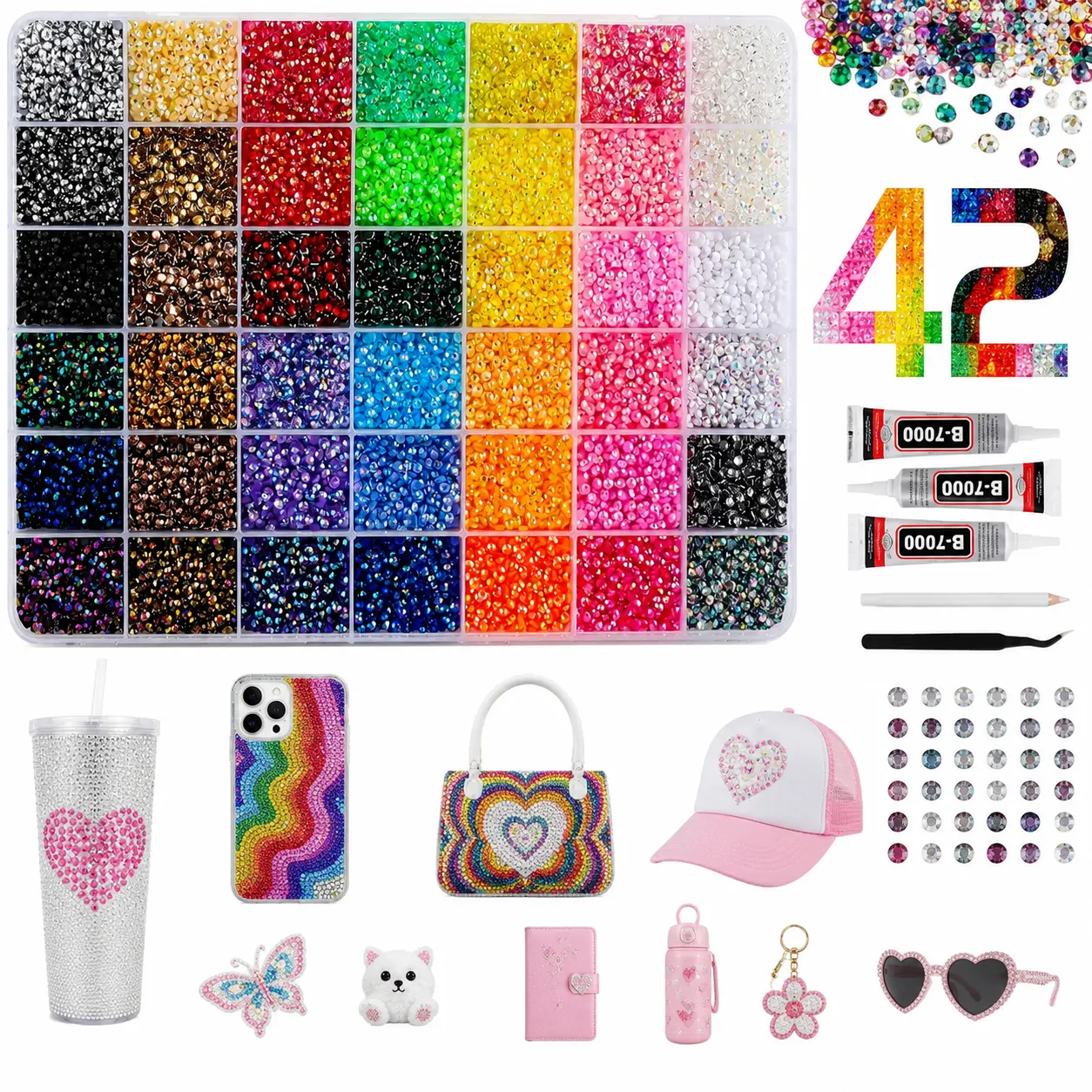 42000PCS 42 Colors 3mm Jelly Flatback Rhinestones Kit, DIY Bedazzling Kit for Nail Art, Shoes & Crafts, Creative Craft Gift for Her