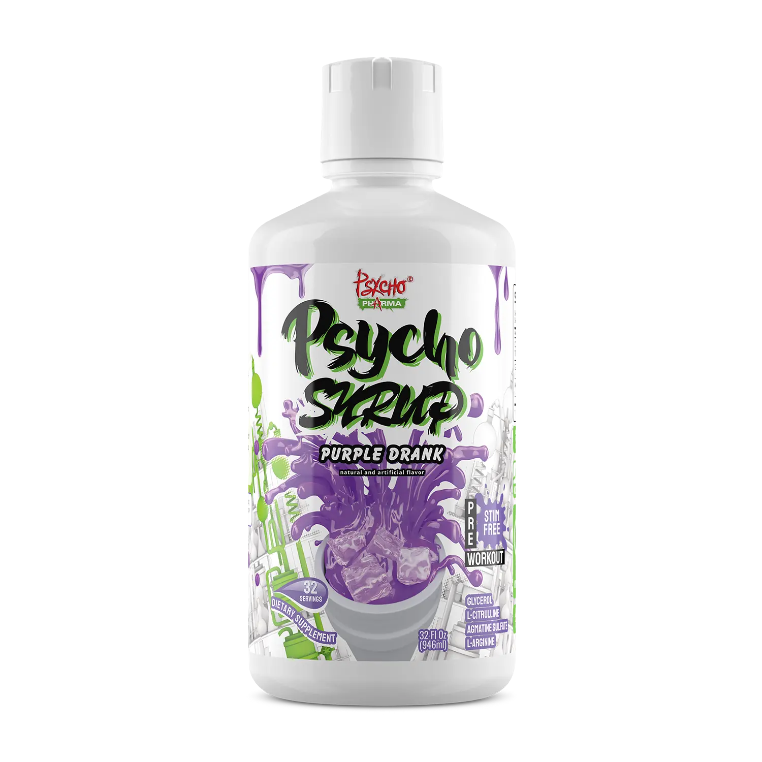 Psycho Pharma Psycho Syrup Purple Drank Liquid Glycerol Preworkout Supplement with Citrulline & Arginine for Mega Pumps & Vascularity 32 Servings Non-Stimulant - Dietary Supplement