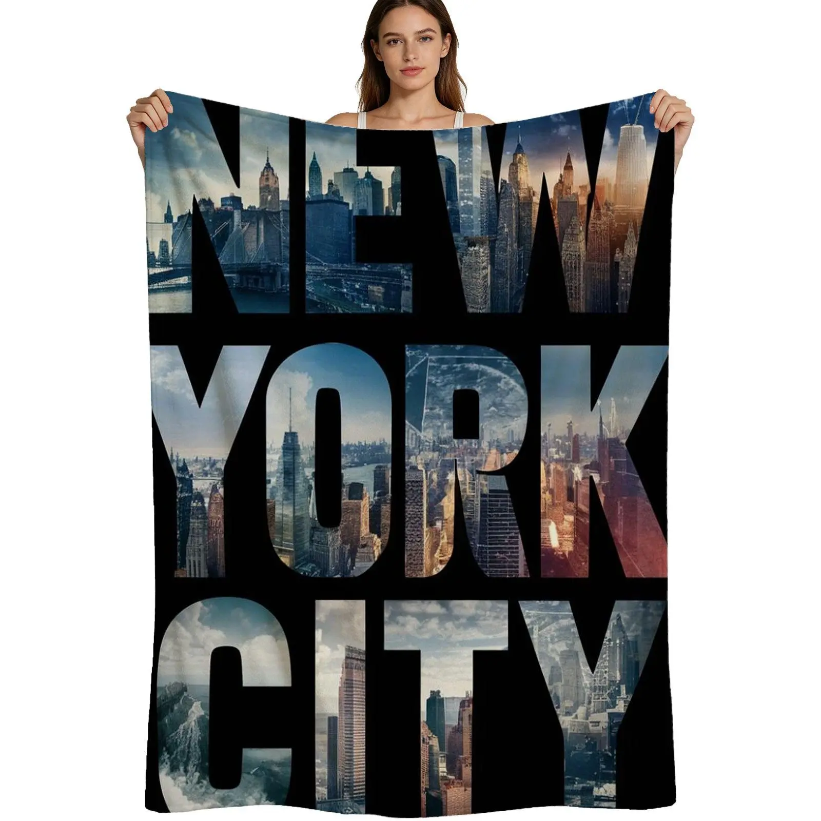 New York City Skyline, Warm Flannel Blanket, Iconic Urban Landmark Print, Soft Brushed Fabric, For Home Decor And Travel, 4 Sizes Available Single Pack