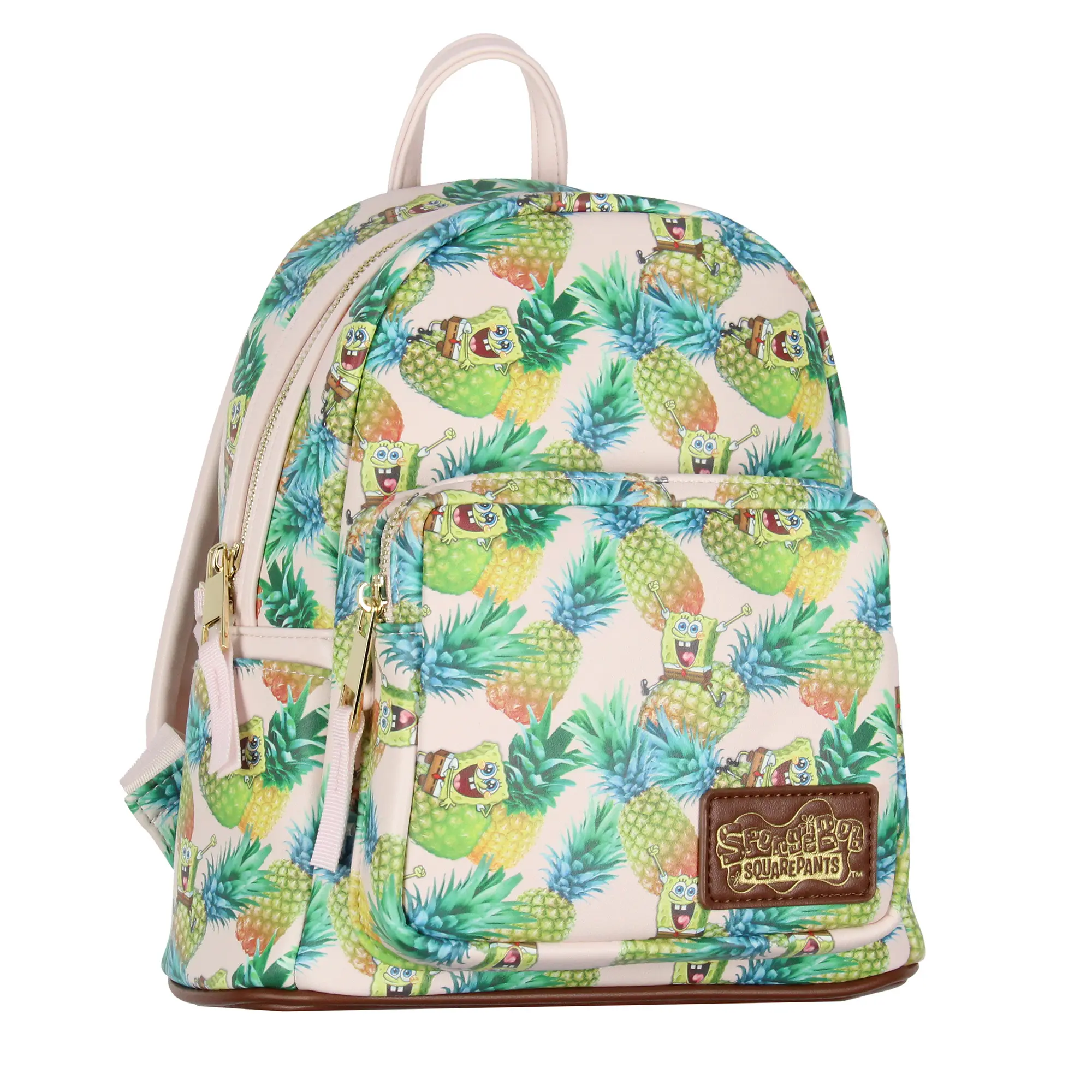 Nickelodeon SpongeBob SquarePants Casual Printed Mini Backpack, 10" Pineapple Tossed Print, Polyurethane Collectible for Campus Life, Father's Day Gift
