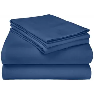 212 MAIN Impressions by Luxor Treasures Solid Navy Blue Cotton Flannel Twin Set, Includes Flat Sheet, Fitted Sheet, Machine Washable