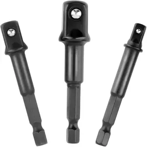 3-Piece Impact Socket Adapter Set, 1/4" Hex Shank Drill Bit Adapter for 1/4", 3/8", 1/2" Drives, Compatible with Cordless Tools, Power Drivers