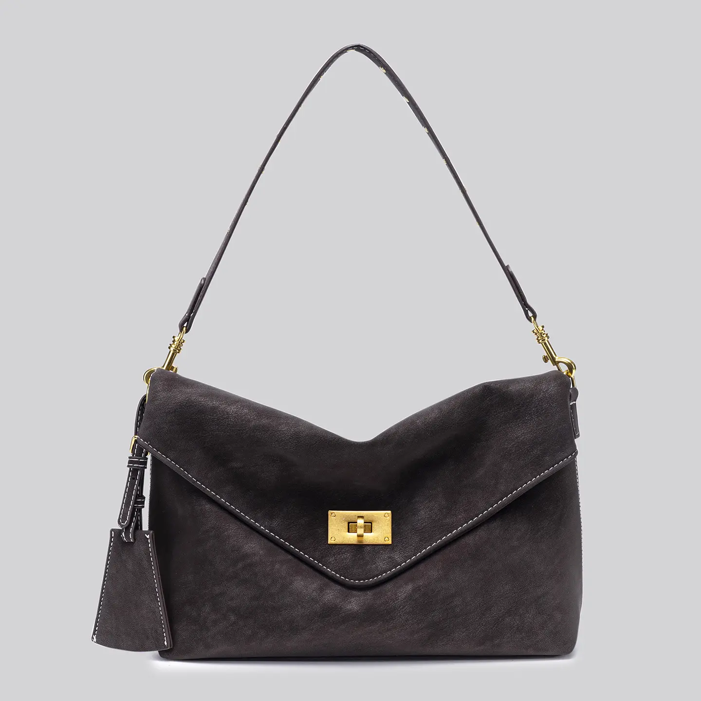 Slouchy Shoulder Bag for Women Vintage Distressed Leather Hobo Bag Turn Lock Envelope Flap Underarm Purse Large Capacity Retro Soft Suede Crossbody Bag Everyday Casual Chic Tote