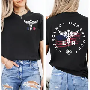 Emergency Department Nurse 4th July T Shirt, Er Nurse Shirt, Emergency Room Medicine Nurse Tee, Emergency Nurse Gift, Rn Nursing Gifts For Her For Him, Unisex Casual Graphic T-Shirts