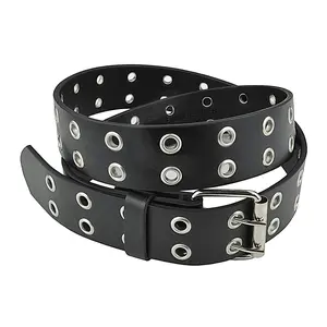 Shop72 Unisex Adjustable Belt - Heavy-Duty PU Leather Belt for Women, Punk Style Accessory with Double Grommets, Stud Detail, Frame Buckle, Belts