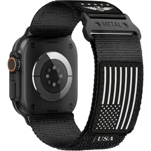 Rugged Nylon for Apple Watch Ultra 2 Band 49mm iWatch Bands 46mm 45mm 44mm 42mm Men,Soft Woven Adjustable Stars-Stripes Flag Wristbands Strap for Apple Watch Ultra Series 10/9/8/7/6/5/4/3/SE/Ultra2