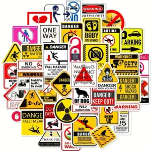 50 PCS, Warning and Safety Signs Stickers. Great for Hard Hats, Tool Boxes, Water Bottles, Class Projects.  Waterproof and No Duplicates