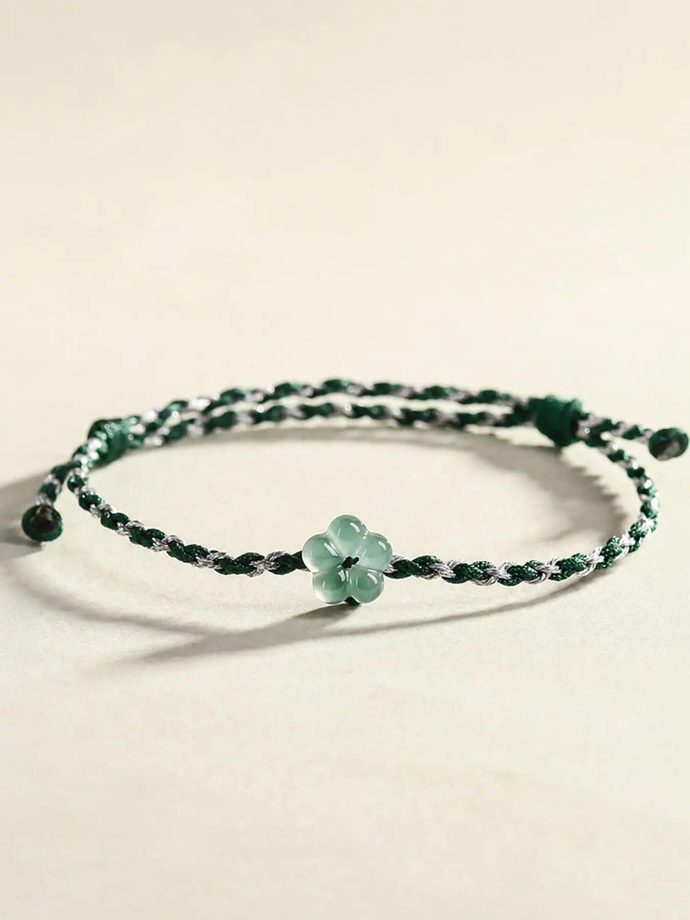 1 Count Jade Peach Blossom High Quality Exquisite Bracelet, Adjustable Hand-Woven String Jewelry, Ethnic Style Daily Jewelry Accessory, Couple Gifts for Men and Women