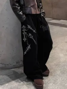 Men's Fitted Long Pants with Chain Cross Print, Street Style, Outdoor Party Fashion, Casual Comfortable Spring & Fall