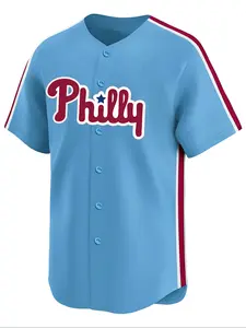 Men's 3 Blue Embroidery Button Front Baseball Jersey, Regular Fit Casual Short Sleeve V Neck Baseball Top, Baseball Shirt for Daily Wear, Men's Clothes for All Seasons