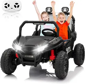 【Christmas Gift】Black 24V 2 Seater Ride On UTV Kids Electric Car With Remote Control Bluetooth Music Led Lights Spring Suspension And Wide Seats Black