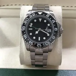 Luxury Stainless Steel GMT Automatic Watch, Classic Business Mechanical Wristwatch Perfect Men Gift